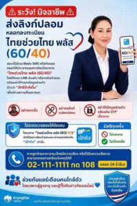 ระวัง! มิจฉาชีพส่งลิงก์ปลอม หลอกลงทะเบียน “ไทยช่วยไทย พลัส (60/40)”